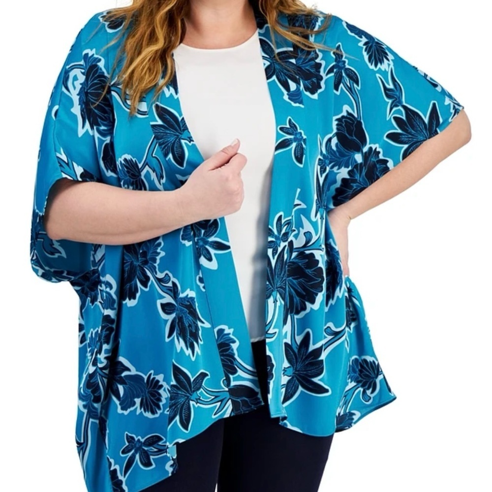 JM Collection Women's Floral-Print Open-Front Kimono XL